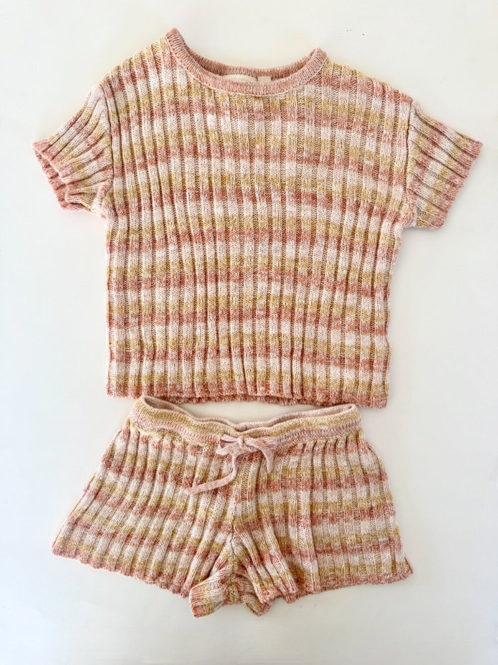Ghanda Girls 2pc Set 3-4Y Space-Dye Ribbed Knit Top & Shorts